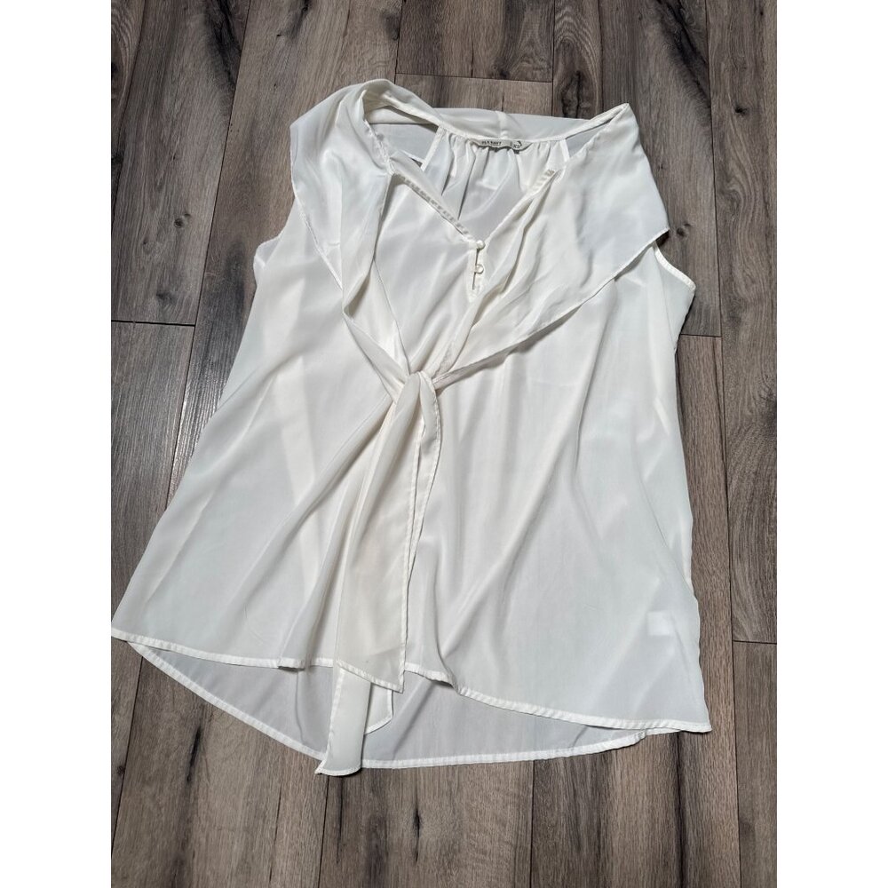 Old Navy Womens Sheer Off White Sleeveless Tie-Neck Light Weight Blouse XL